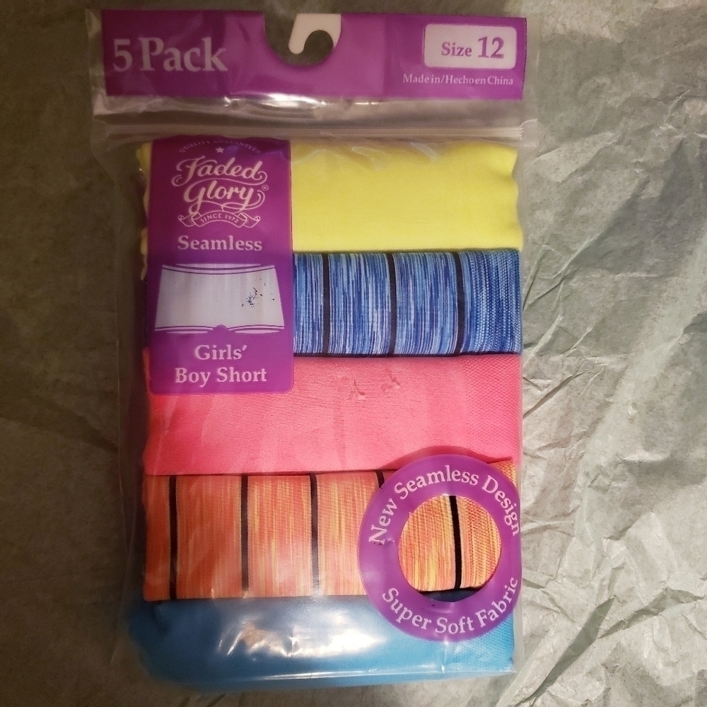 NWT Faded Glory 5 Pack Girl's Boy Short Underwear Size 12 New
